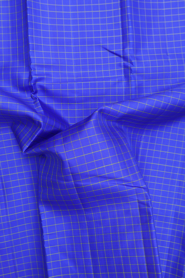 Kanchipuram Silk Saree In Indigo Blue With Checks Design