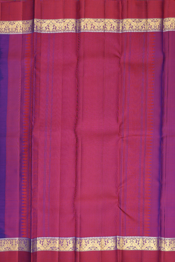 Kanchipuram Silk Saree In Indigo Blue With Chevron Border