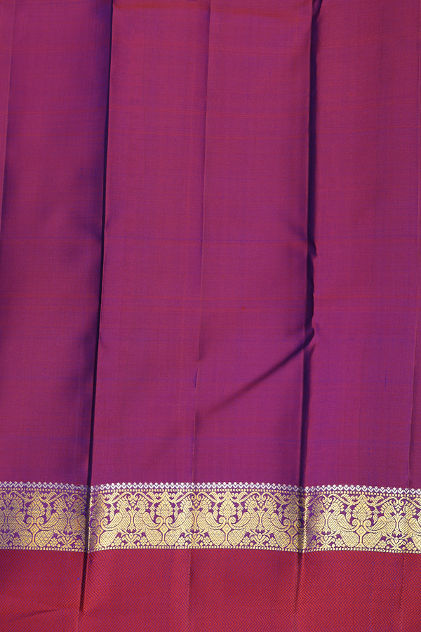 Kanchipuram Silk Saree In Indigo Blue With Chevron Border