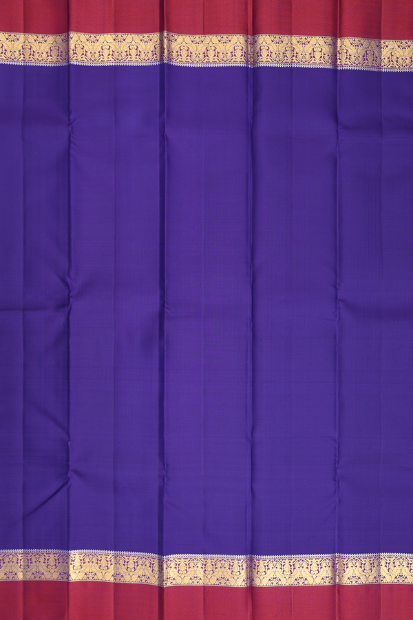 Kanchipuram Silk Saree In Indigo Blue With Chevron Border