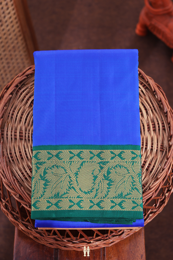 Kanchipuram Silk Saree In Indigo Blue With Contrast Border