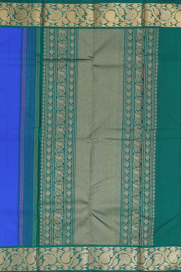 Kanchipuram Silk Saree In Indigo Blue With Contrast Border