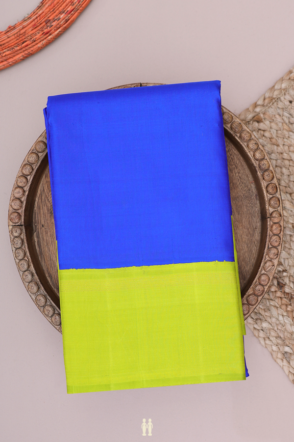 Kanchipuram Silk Saree In Indigo Blue With Contrast Border