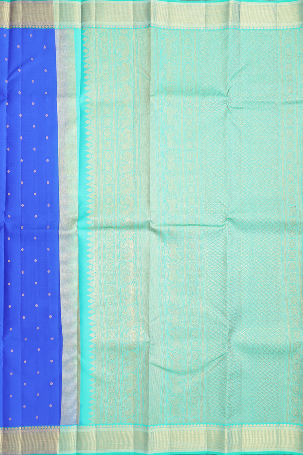 Kanchipuram Silk Saree In Indigo Blue With Floral Buttis