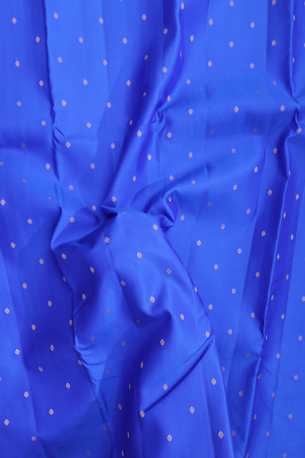 Kanchipuram Silk Saree In Indigo Blue With Floral Buttis