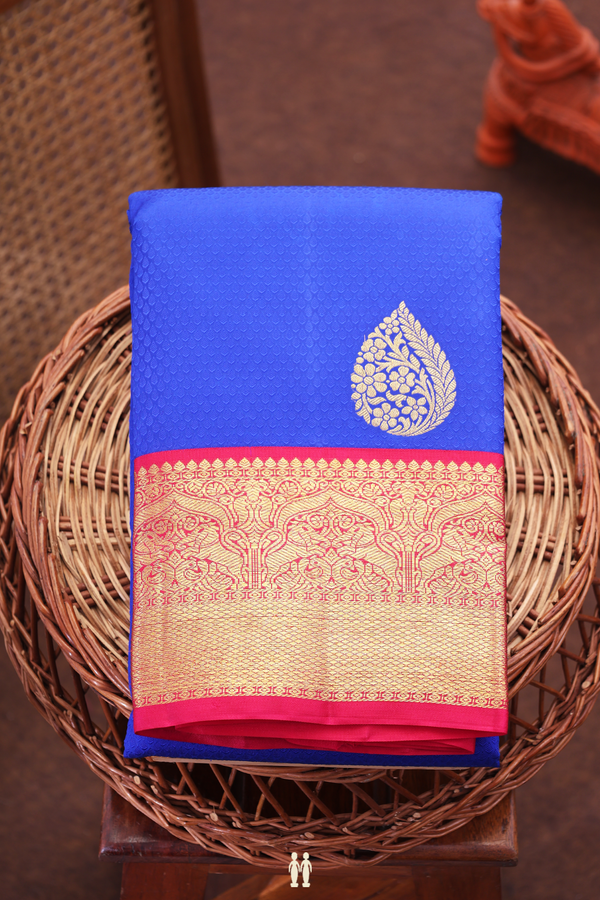 Kanchipuram Silk Saree In Indigo Blue With Jacquard Pattern