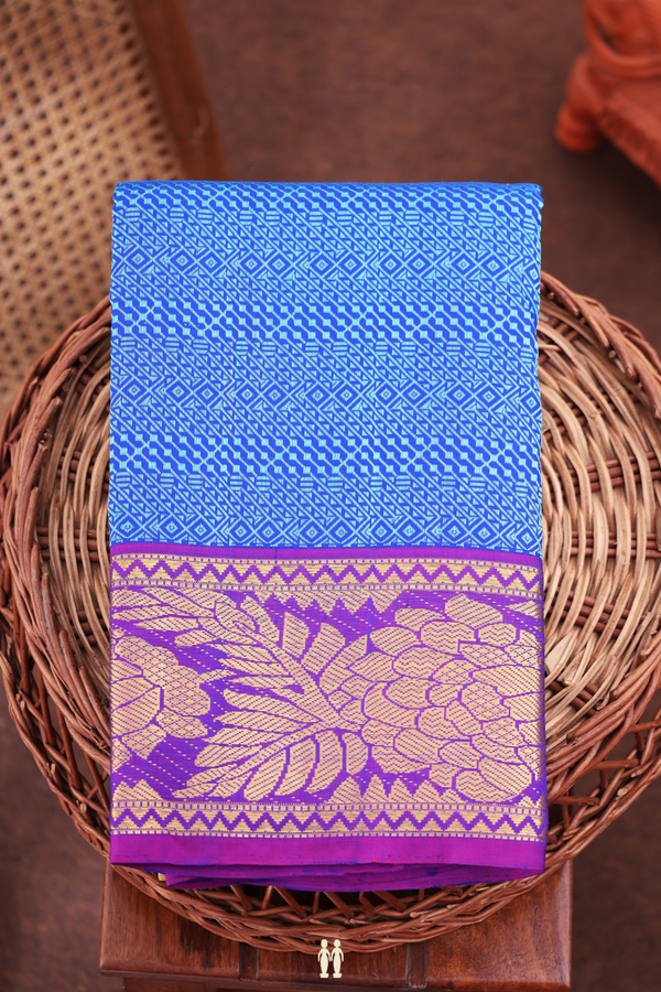 Kanchipuram Silk Saree In Blue With Jacquard Pattern