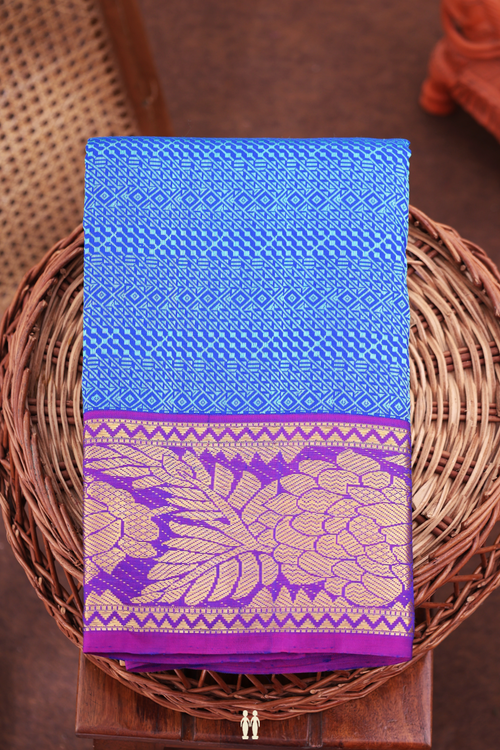 Kanchipuram Silk Saree In Blue With Jacquard Pattern