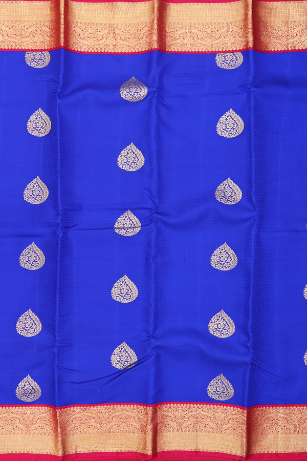 Kanchipuram Silk Saree In Indigo Blue With Jacquard Pattern