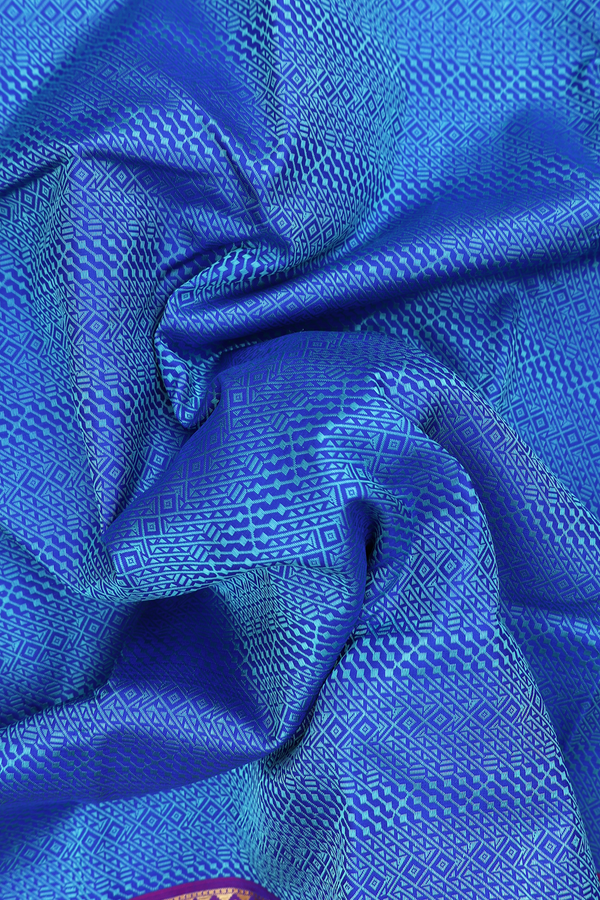 Kanchipuram Silk Saree In Blue With Jacquard Pattern