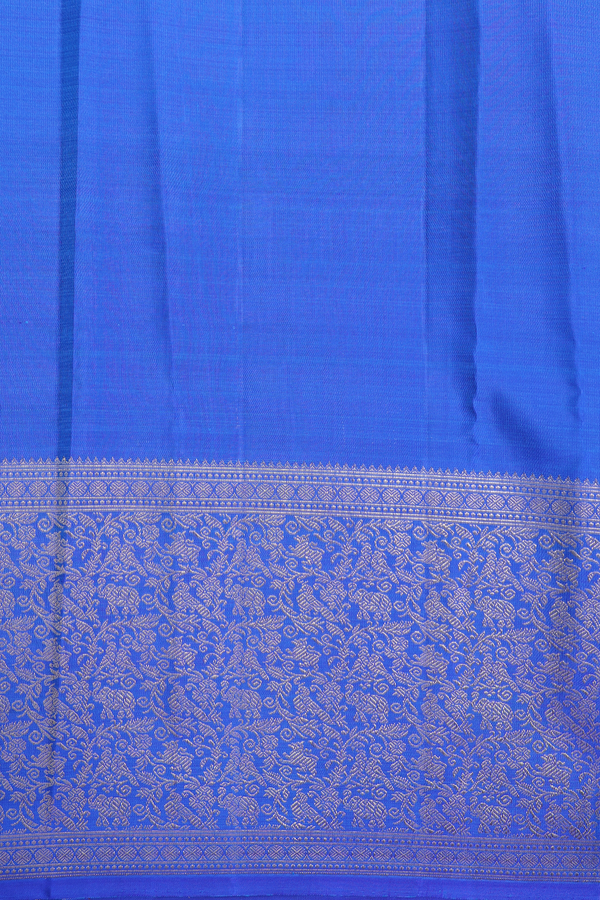 Kanchipuram Silk Saree In Indigo Blue With Parrot Buttas