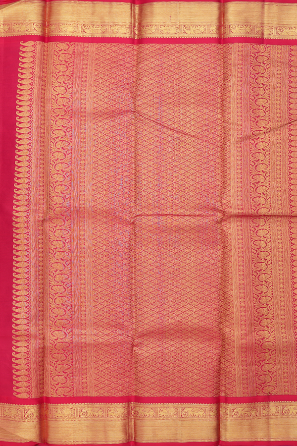 Kanchipuram Silk Saree In Indigo Blue With Peacock Buttas