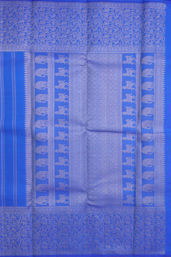 Kanchipuram Silk Saree In Indigo Blue With Peacock Buttas