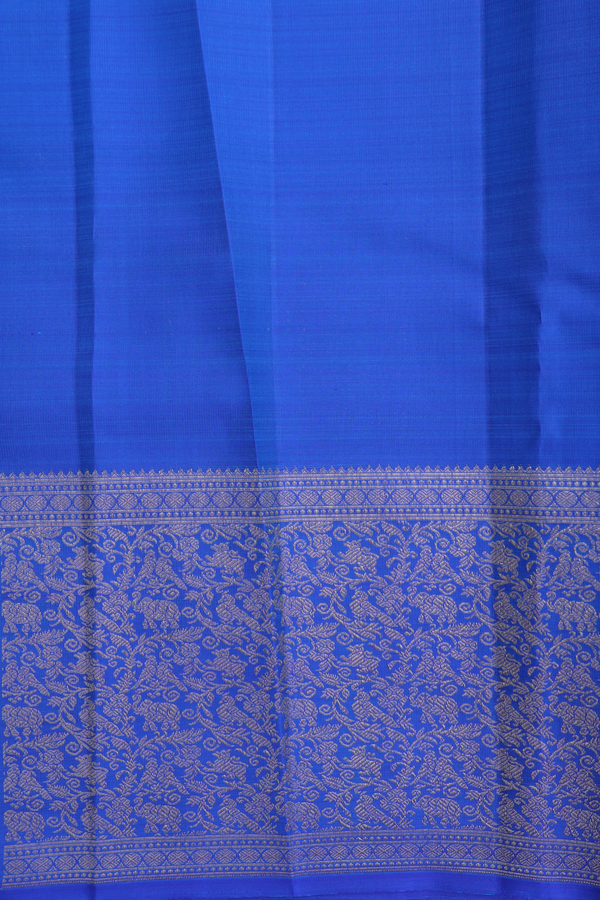 Kanchipuram Silk Saree In Indigo Blue With Peacock Buttas