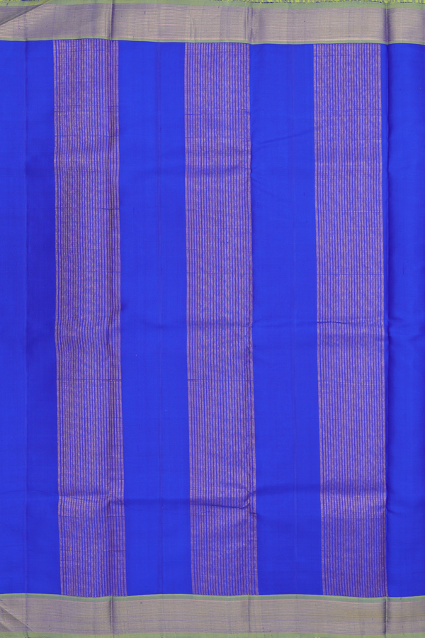 Kanchipuram Silk Saree In Indigo Blue With Stripes Design