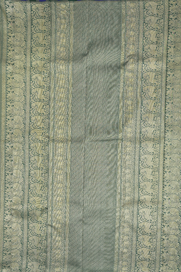 Kanchipuram Silk Saree In Blue And Red With Stripes Design