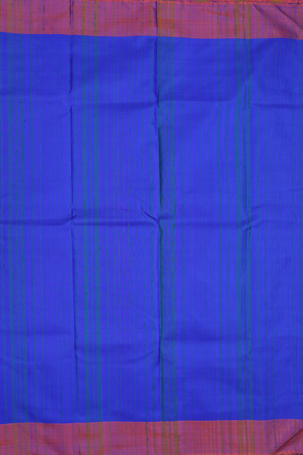 Kanchipuram Silk Saree In Indigo Blue With Stripes Design