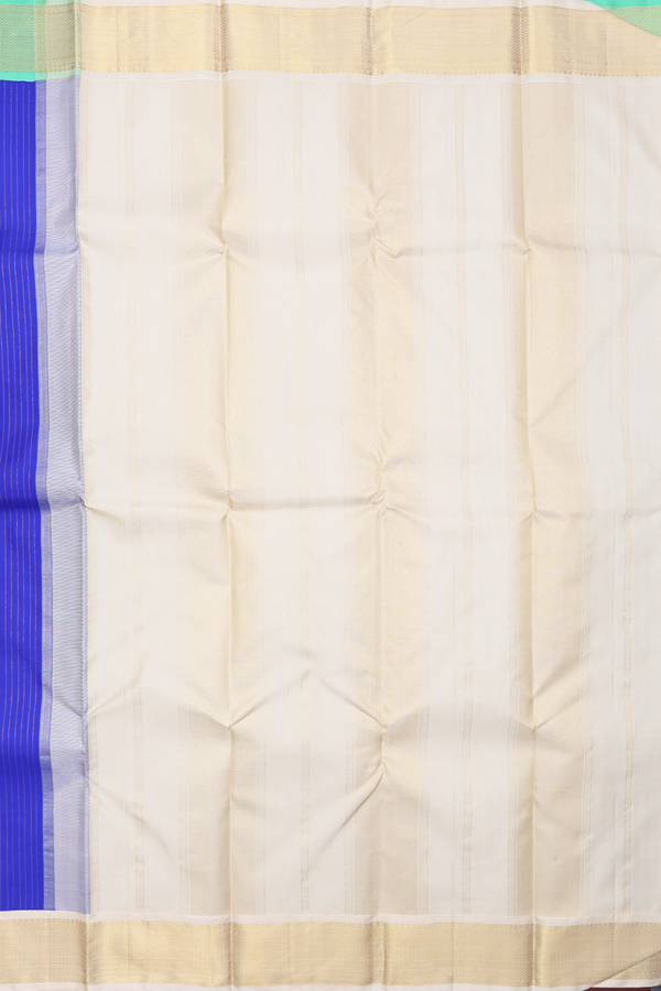 Kanchipuram Silk Saree In Indigo Blue With Stripes Design