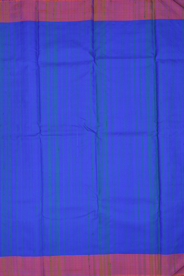Kanchipuram Silk Saree In Indigo Blue With Stripes Design