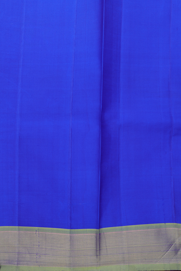 Kanchipuram Silk Saree In Indigo Blue With Stripes Design