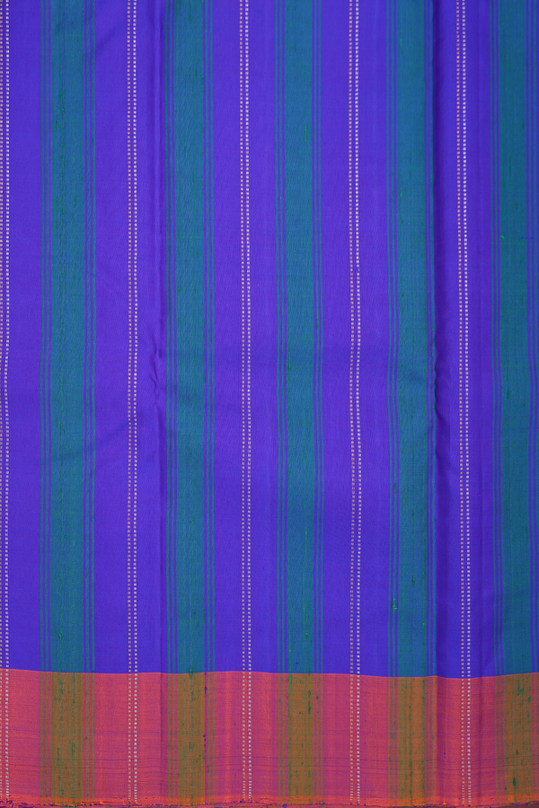 Kanchipuram Silk Saree In Indigo Blue With Stripes Design