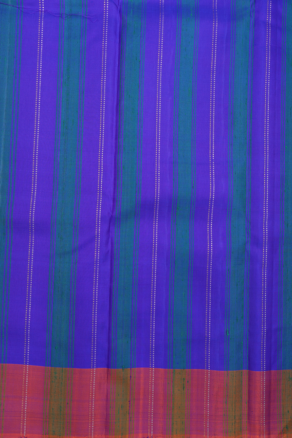 Kanchipuram Silk Saree In Indigo Blue With Stripes Design