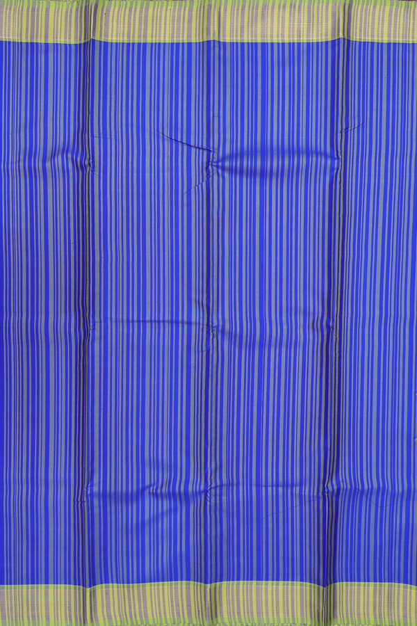 Kanchipuram Silk Saree In Indigo Blue With Stripes Design