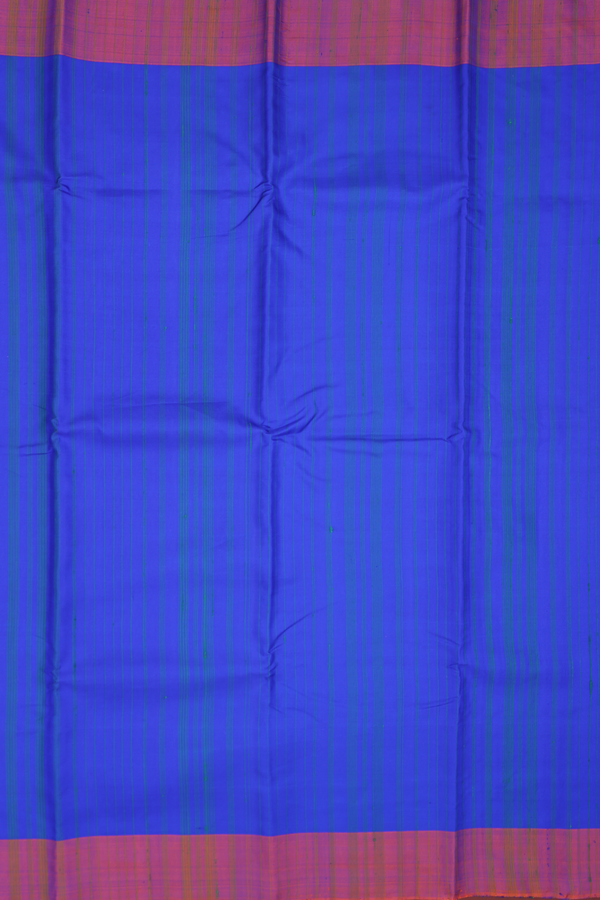 Kanchipuram Silk Saree In Indigo Blue With Stripes Design