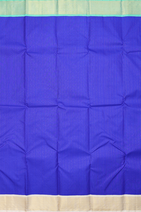 Kanchipuram Silk Saree In Indigo Blue With Stripes Design