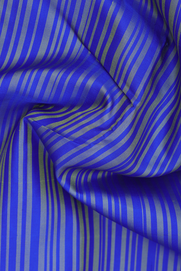 Kanchipuram Silk Saree In Indigo Blue With Stripes Design