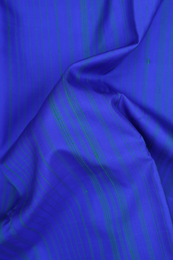 Kanchipuram Silk Saree In Indigo Blue With Stripes Design