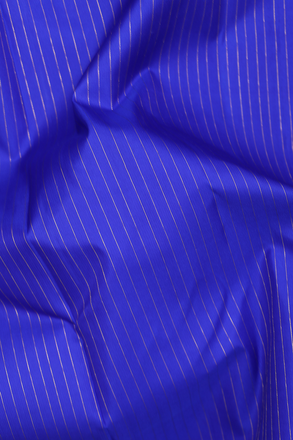 Kanchipuram Silk Saree In Indigo Blue With Stripes Design