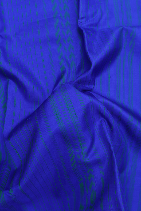 Kanchipuram Silk Saree In Indigo Blue With Stripes Design
