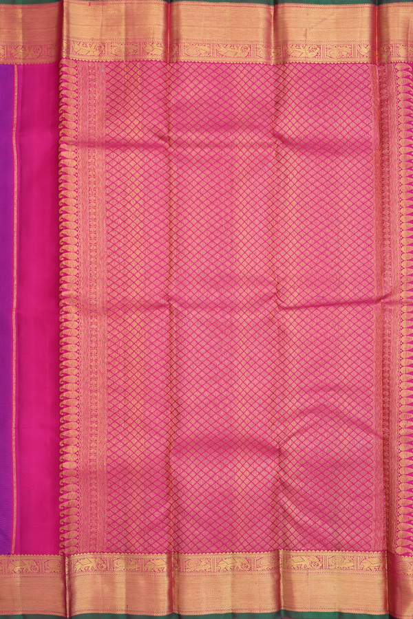 Kanchipuram Silk Saree In Indigo Blue With Zari Buttas