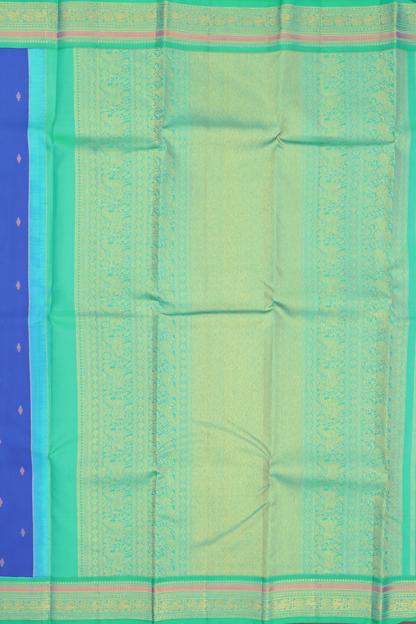 Kanchipuram Silk Saree In Indigo Blue With Zari Buttas