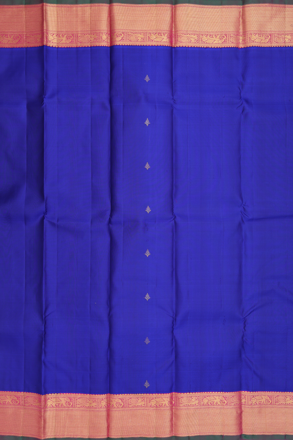 Kanchipuram Silk Saree In Indigo Blue With Zari Buttas