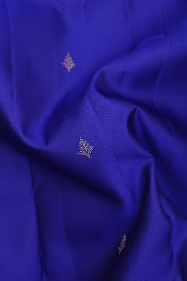 Kanchipuram Silk Saree In Indigo Blue With Zari Buttas