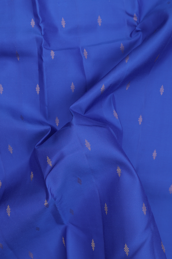 Kanchipuram Silk Saree In Indigo Blue With Zari Buttas