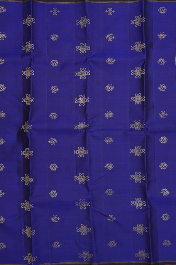 Kanchipuram Silk Saree In Indigo Blue With Zari Buttas