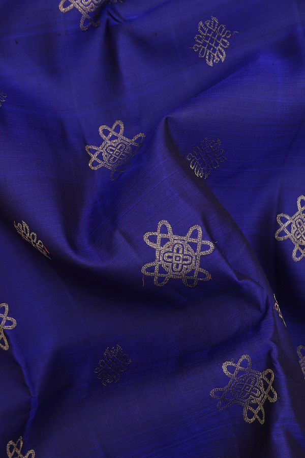 Kanchipuram Silk Saree In Indigo Blue With Zari Buttas