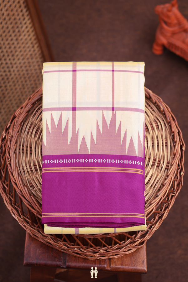 Kanchipuram Silk Saree In Ivory With Checks Design