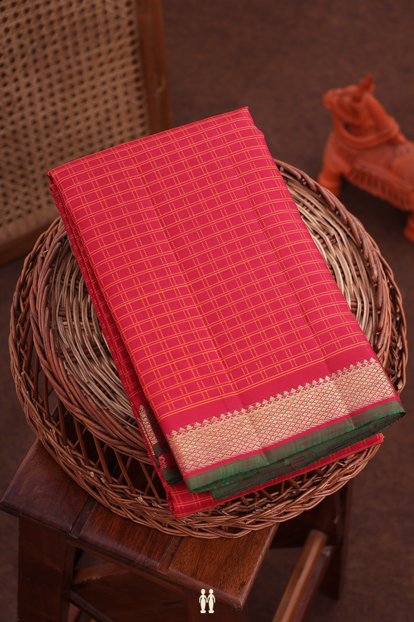 Kanchipuram Silk Saree In Red With Checks Design