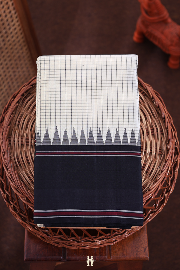 Kanchipuram Silk Saree In Beige With Checks Design