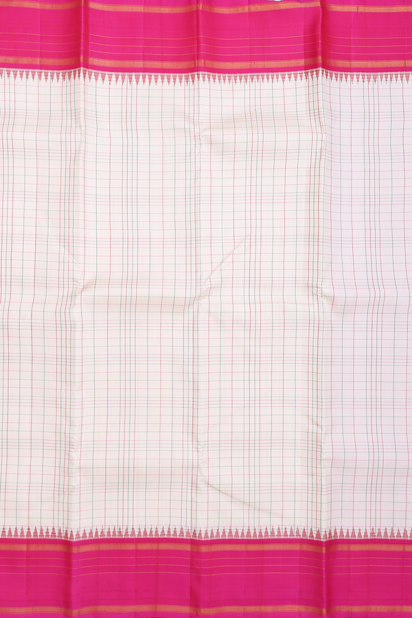 Kanchipuram Silk Saree In Ivory With Checks Design