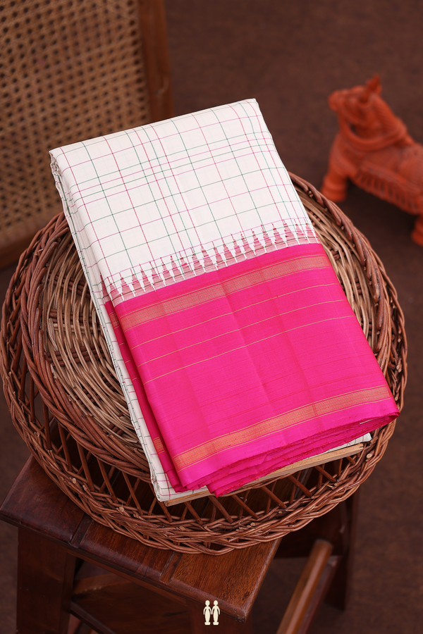 Kanchipuram Silk Saree In Ivory With Checks Design