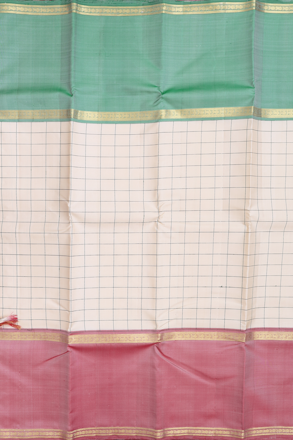 Kanchipuram Silk Saree In Ivory With Checks Design