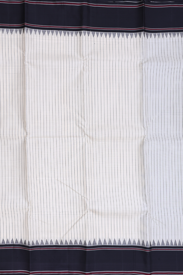 Kanchipuram Silk Saree In Beige With Checks Design