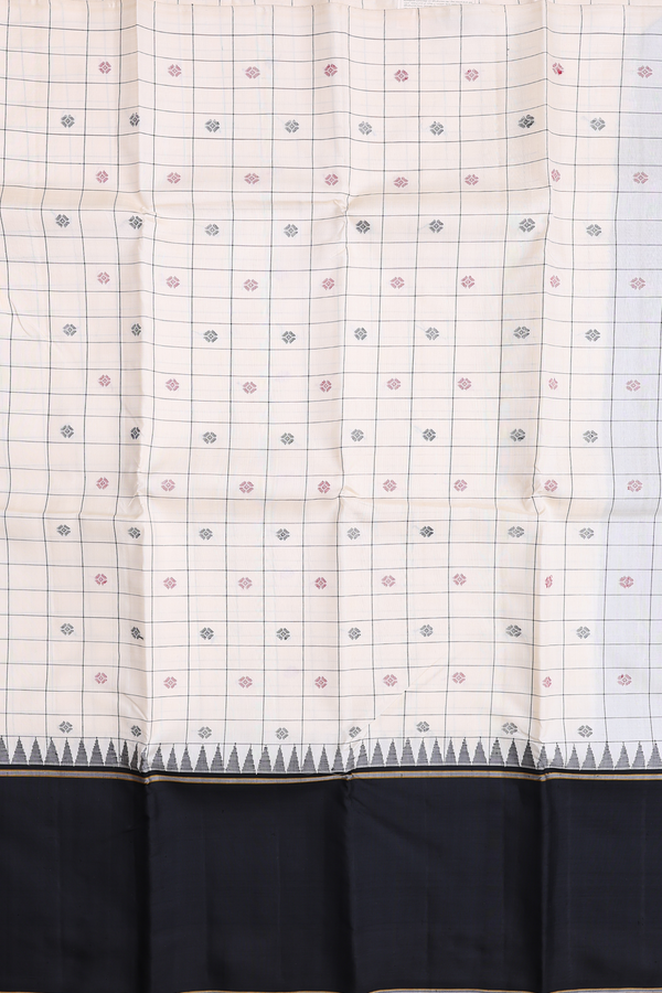Kanchipuram Silk Saree In Ivory With Checks Design