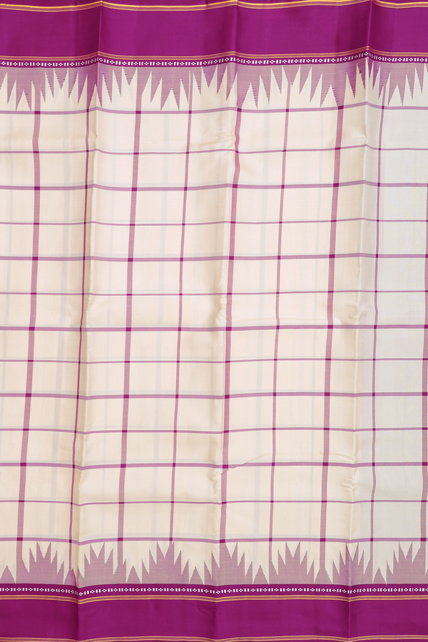 Kanchipuram Silk Saree In Ivory With Checks Design