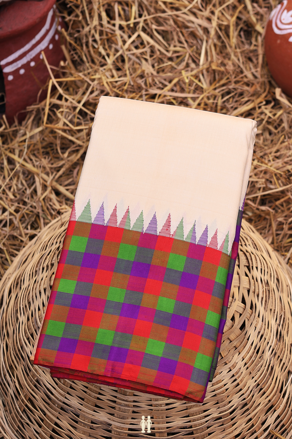 Kanchipuram Silk Saree In Ivory With Contrast Border